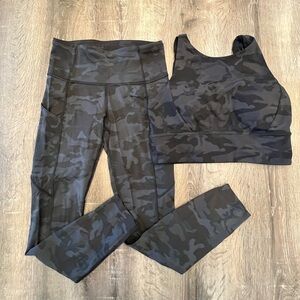 Lululemon Black Camo Sports Bra and Legging Set